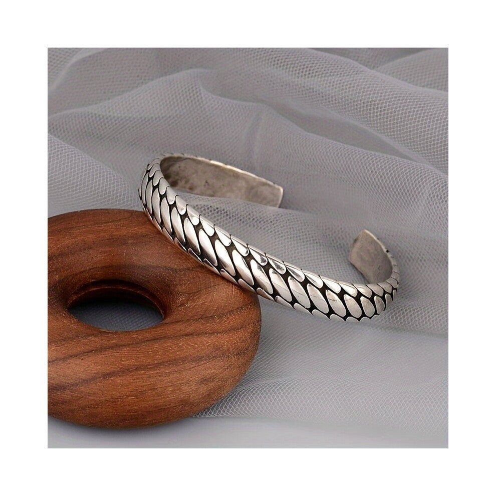 1pc Retro Hip Hop Engraved Tire Pattern Bracelet Mens Pop Open Bracelet