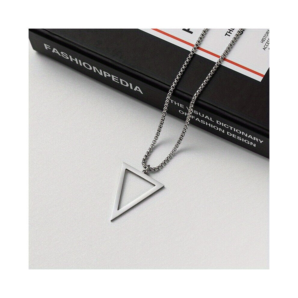 1pc Mens Silver Stainless Steel Accessories Triangle Pendant Souvenir Square Chain Necklace For Men