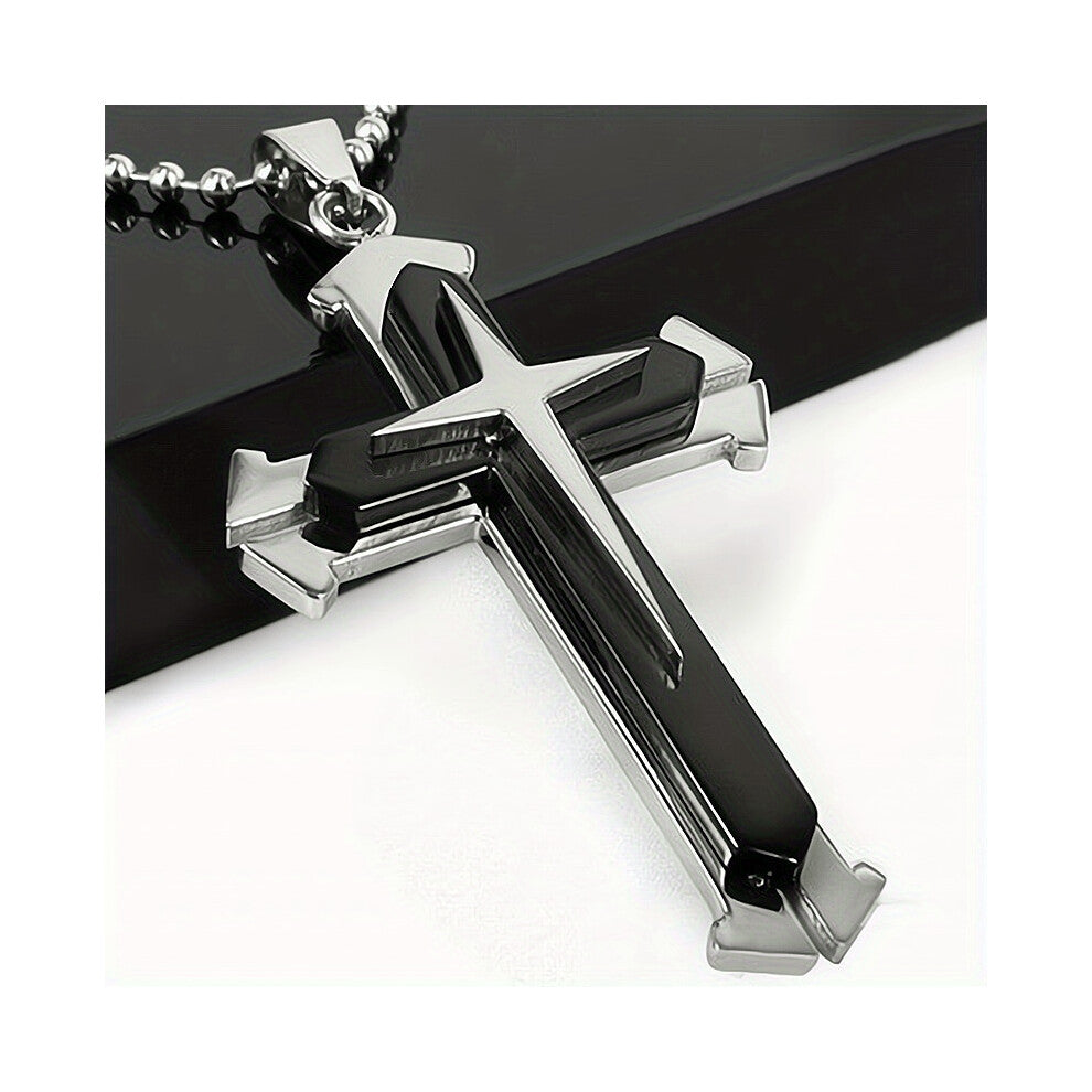 Mens Cross Necklace Domineering Titanium Steel Pendant Necklace Multilayer Zircon Necklace Accessories Dress Up Holiday