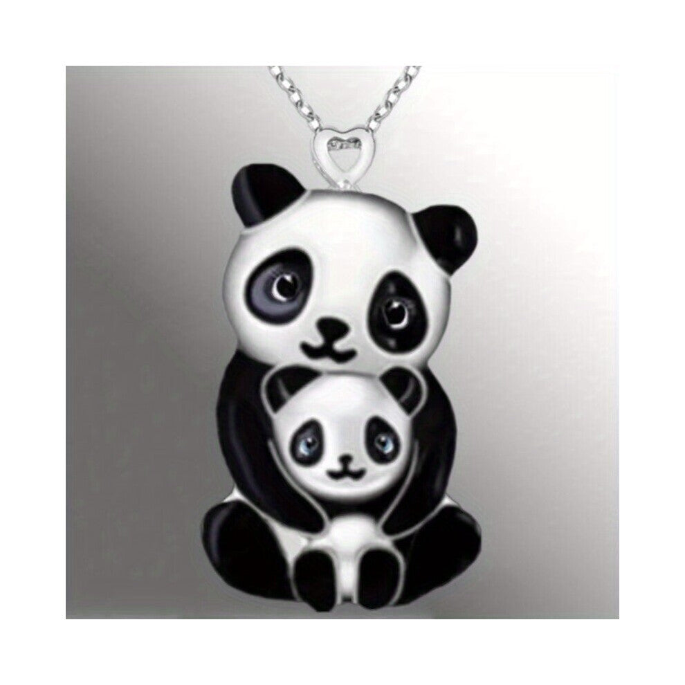 Vintage Mother And Child Panda Pendant Necklace Lovely Animal Jewelry Accessories Casual Jewelry Necklace Accessories Gift