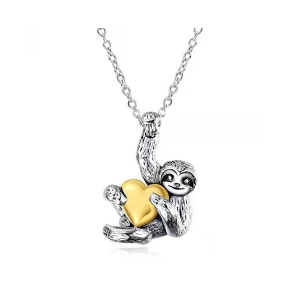 Heart Hugging Sloth Necklace Vintage Animal Sloth Accessory Pendant Casual Jewelry Necklace Accessories Gift