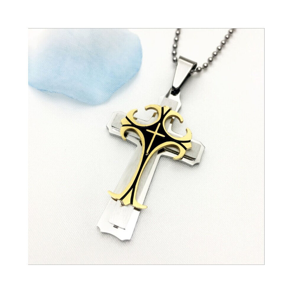 1pc Retro Pattern Cross Necklace Mens Pendant Stainless Steel Necklace Mens Christian Totem Embossed Necklace Handsome Mens Jewelry Accessories Bir