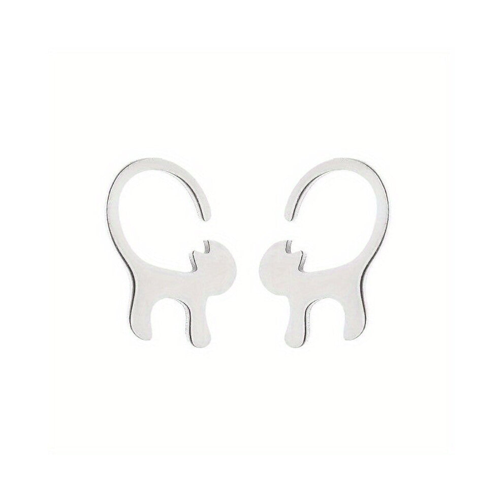 Stainless Steel Cat Stud Earrings Personality Temperament Earring Accessories