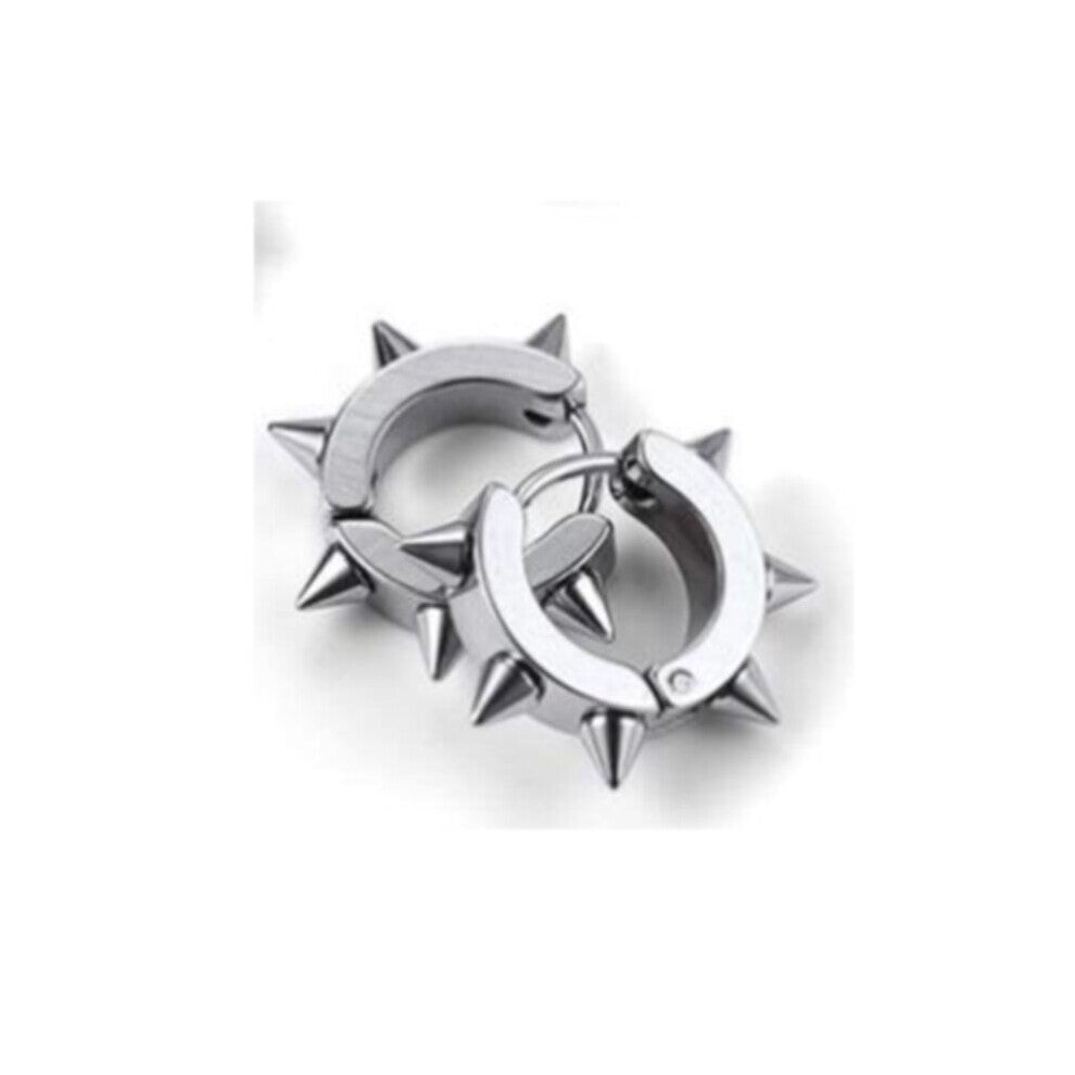 1pair Six Barbed Titanium Steel Earrings Piercing Hoop Ear Cuffs Punk Rock Geometric Stainless Steel Earrings Hip Hop Couples Earrings