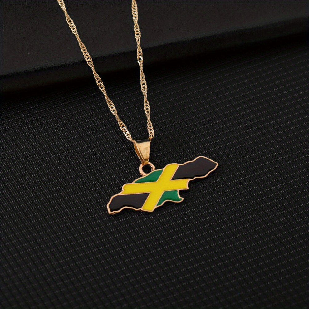 Jamaica Map Pattern Pendant Necklace Mens Hip Hop Drip Oil Pendant Necklace Casual Jewelry Necklace Accessories Gift