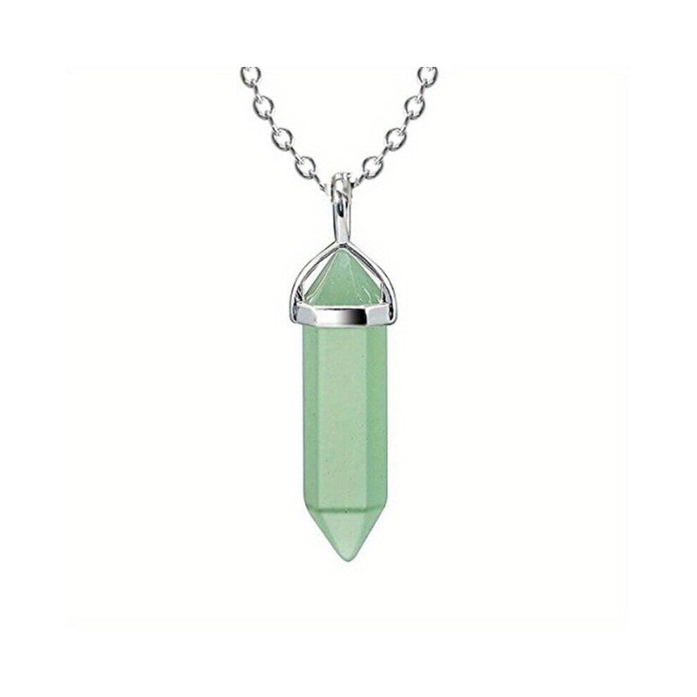 Vintage Silver Natural Stone Quartz Crystal Hexagonal Column Necklace Chakra Healing Point Pendulum Pendant Chain Choker Amulet Men Women Accessories