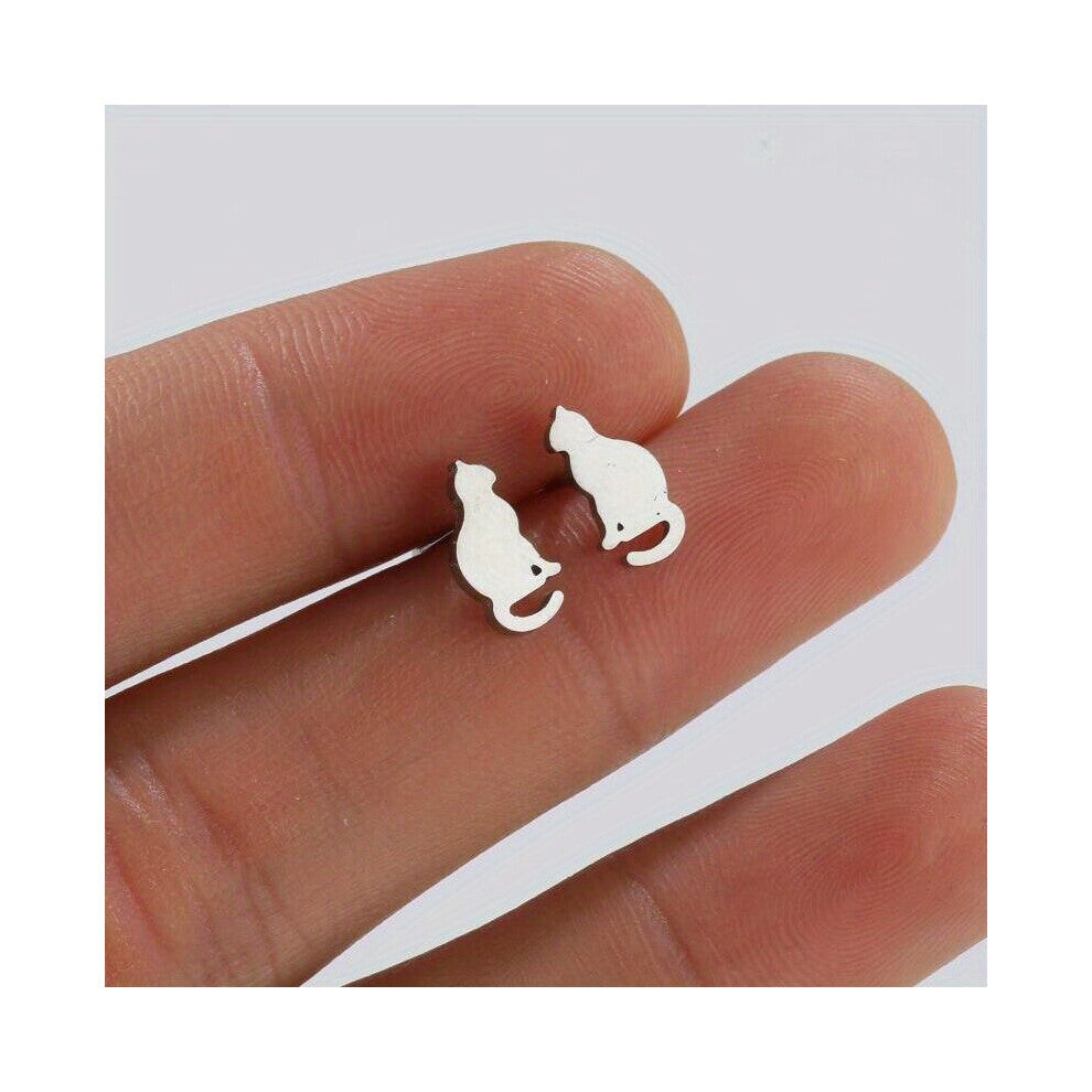 1pair Stainless Steel Cat Stud Earrings For Men Minimalist Small Animal Cat Earings Pet Cat Accessories For Men
