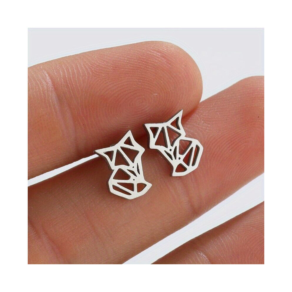 1pair Origami Cat Stud Earrings For Men Stainless Steel Kitten Earings Animal Children Accessories
