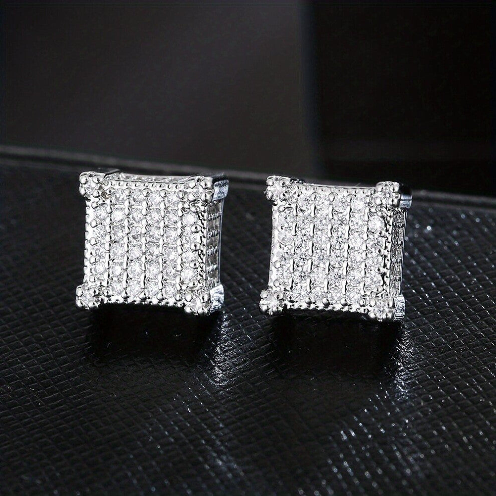 Square Cross Zircon Thread Stud Earrings Hip Hop Street Hipster Jewelry Accessories For Men