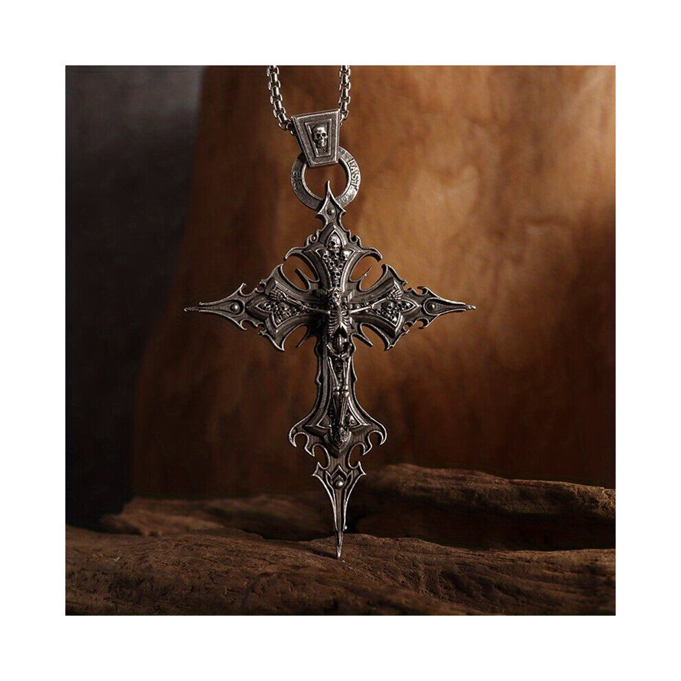 1pc Mens Neo Gothic Skull Cross Pendant Necklace Casual Street Rider Party Jewelry Accessories