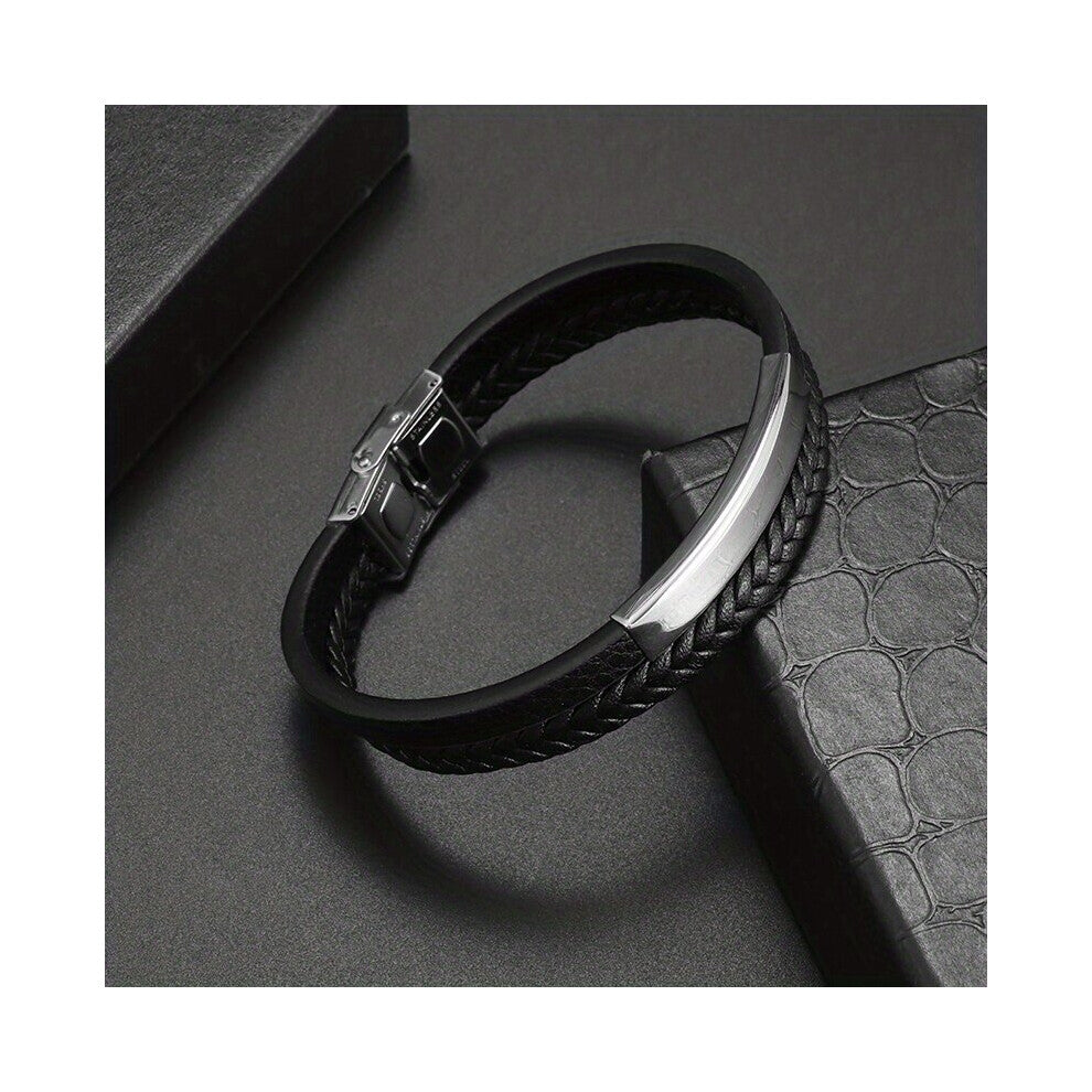 1pc Mens Multilayer Braided Leather Rope Bracelet Casual Wristband Jewelry Accessories