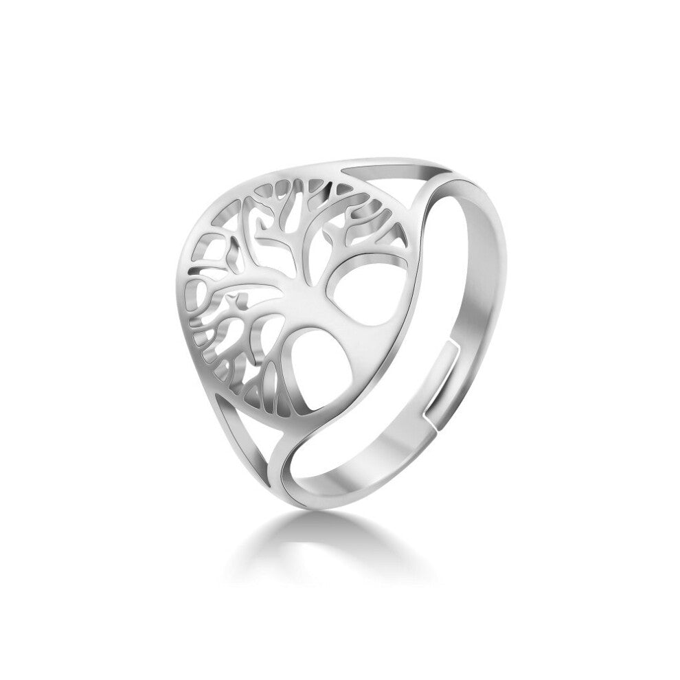 1pc Hollow Tree Of Life Ring For Women Men Golden Stainless Steel Adjustable Rings Jewelry Accessories