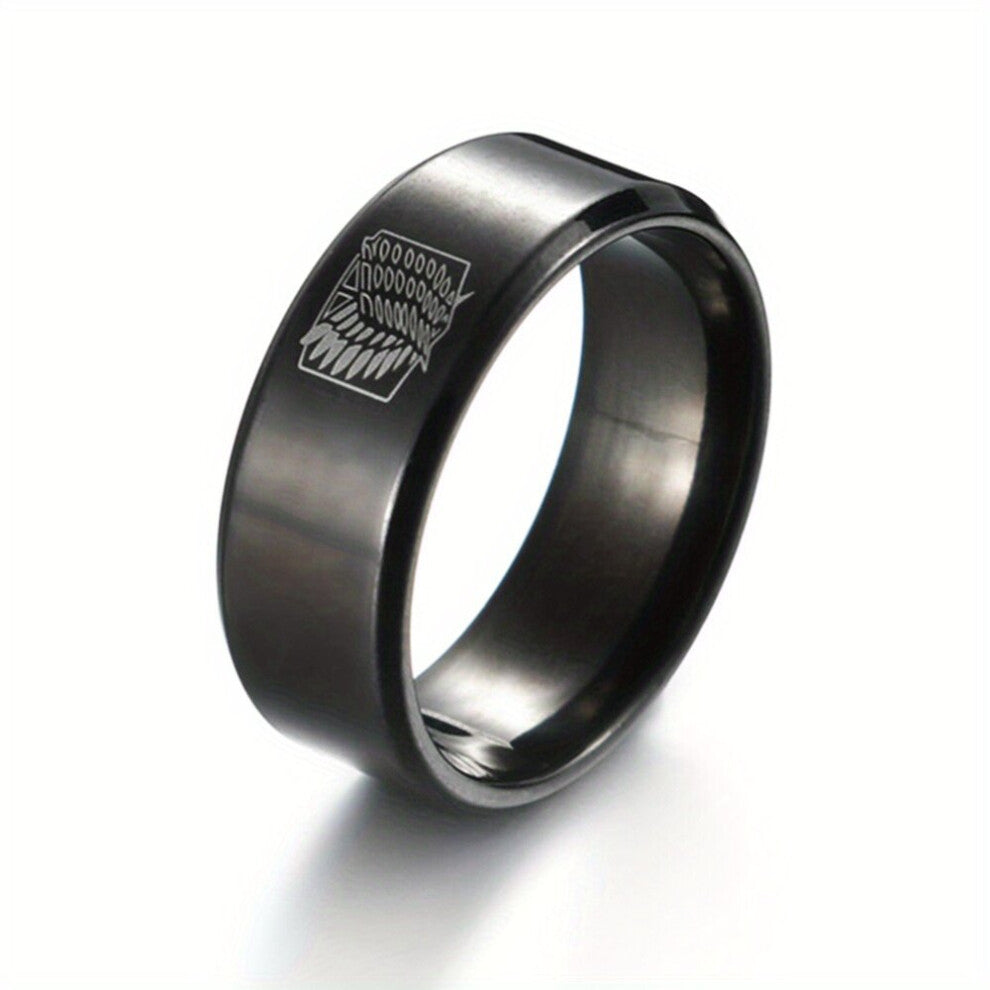 1pc Glossy Oblique Ring For Men With Stainless Steel Wing Feather Pattern Ring