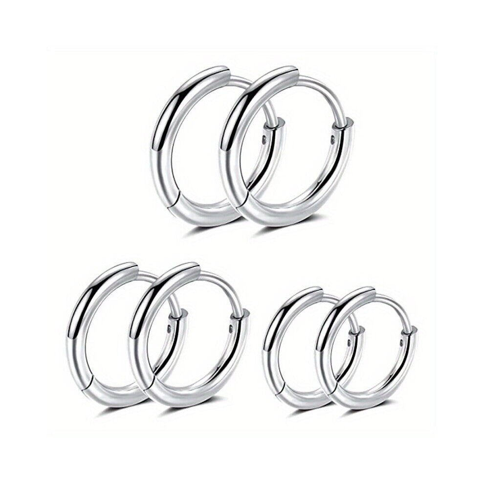 3 Pairs 8 12mm Basic Stainless Steel Earrings Classic Golden Silver Ear Hoops