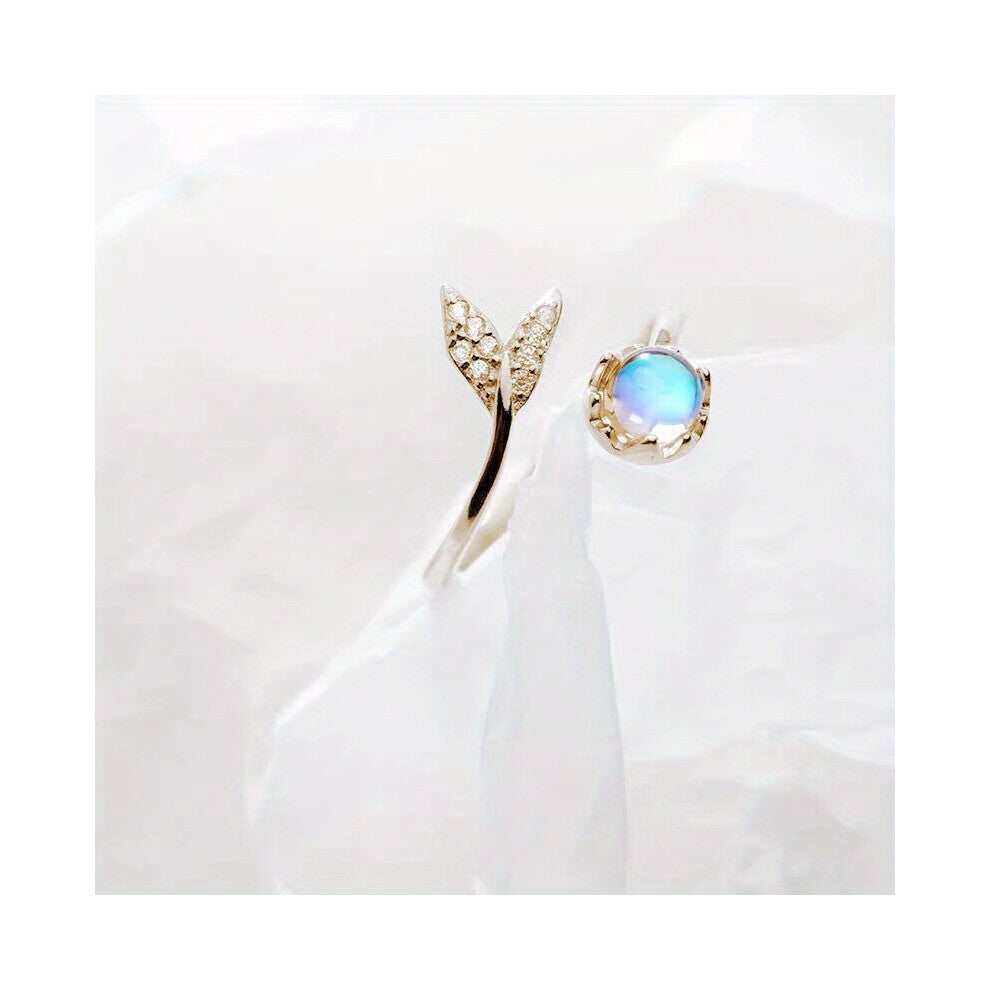 1pc Creative Moonstone Fishtail Opening Ring Decorative Accessories For Holiday Party Gift Men Accessories Jewelry