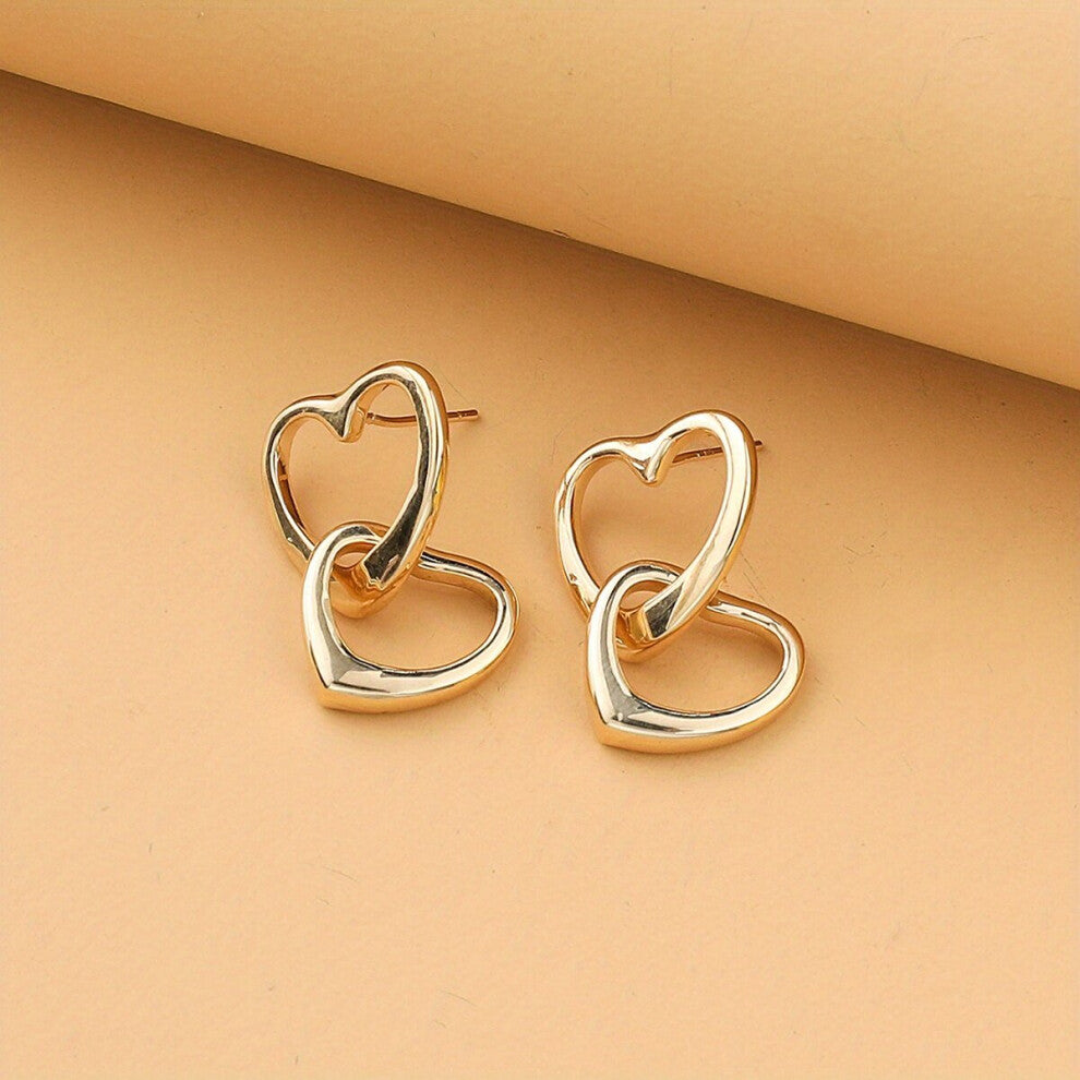 Plain Interlocking Heart Stud Earrings Jewelry Heart shaped Earrings Accessories