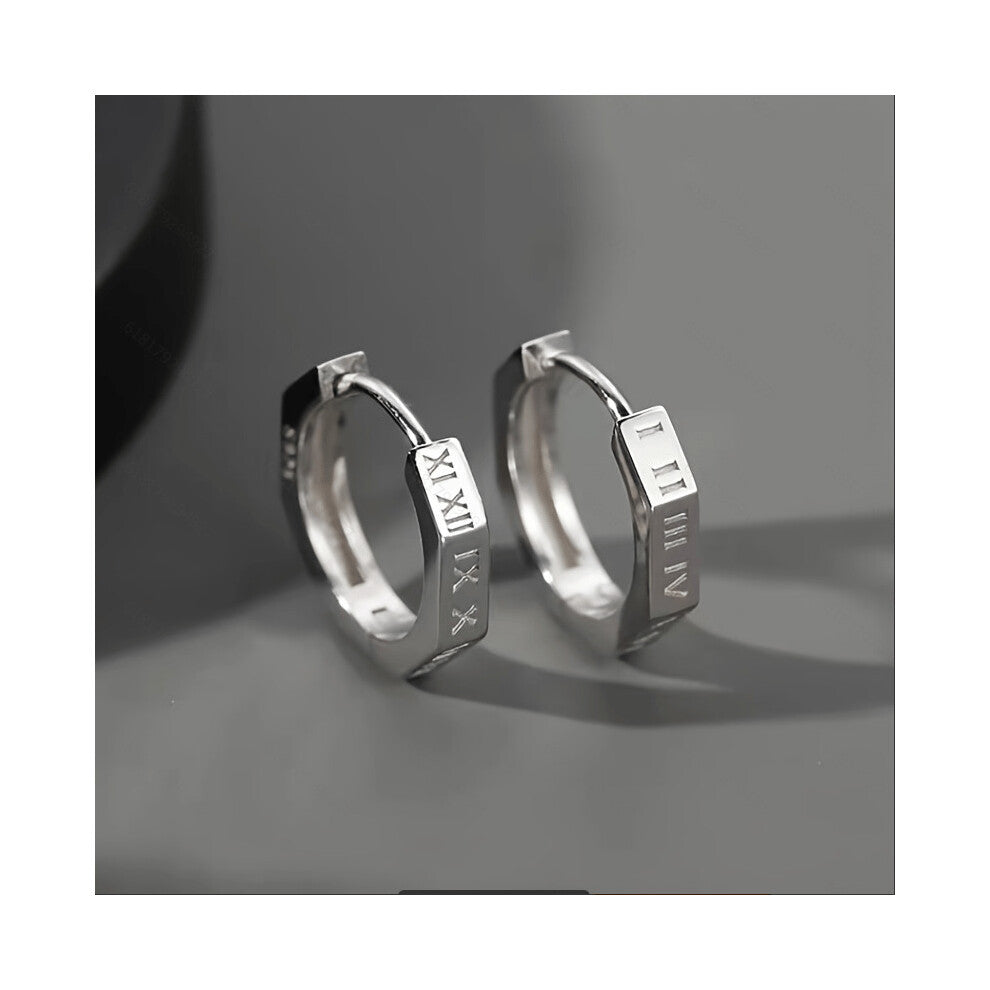 Mens Earrings Roman Digital Mens Single Ear Buckle Male Ear Jewelry Silvery Mens Hoops Earrings
