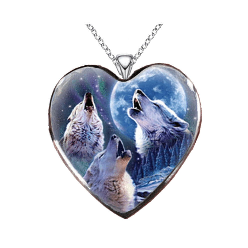Charm Accessories Heart Animal Wolf Pendant Necklace