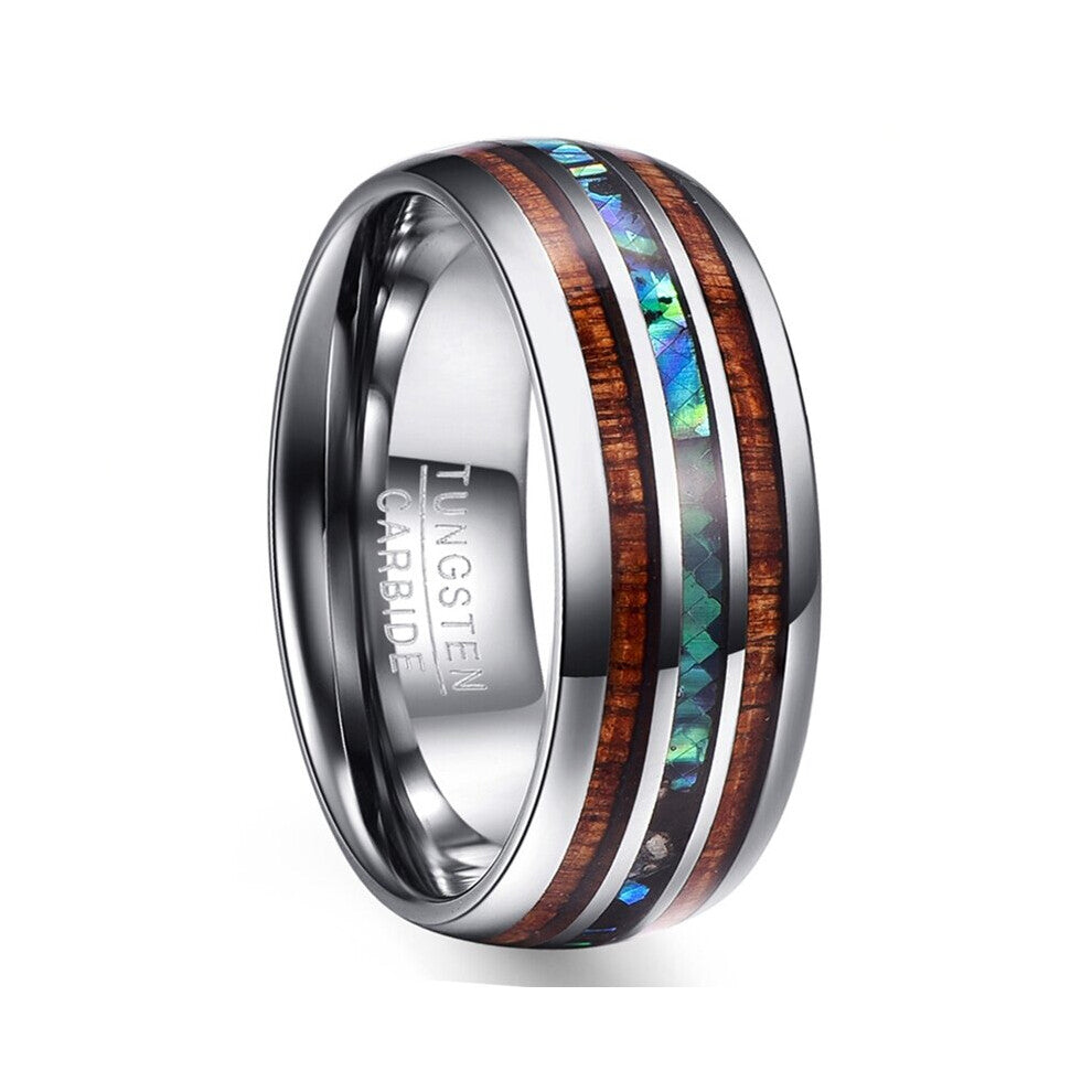 1pc 8mm Wide Inlaid Wood Grain Abalone Pattern Mens Tungsten Ring Size 7 14