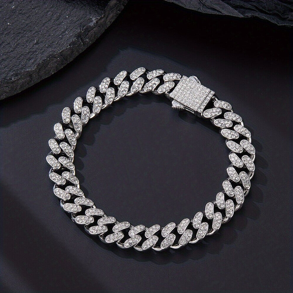 Hot Selling Full Rhinester 15mm Cuban Chain Bracelet Hiphop Hiphop Accessories Street Bracelet