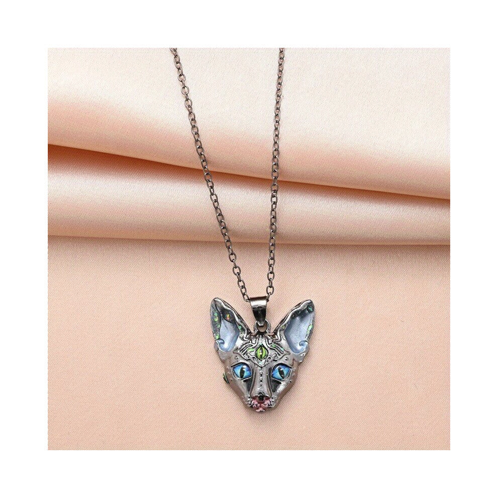 Three Eyes Cat Head Pendant Necklace Mysterious Handsome Retro Personality Versatile Daily Accessories Holiday Gift
