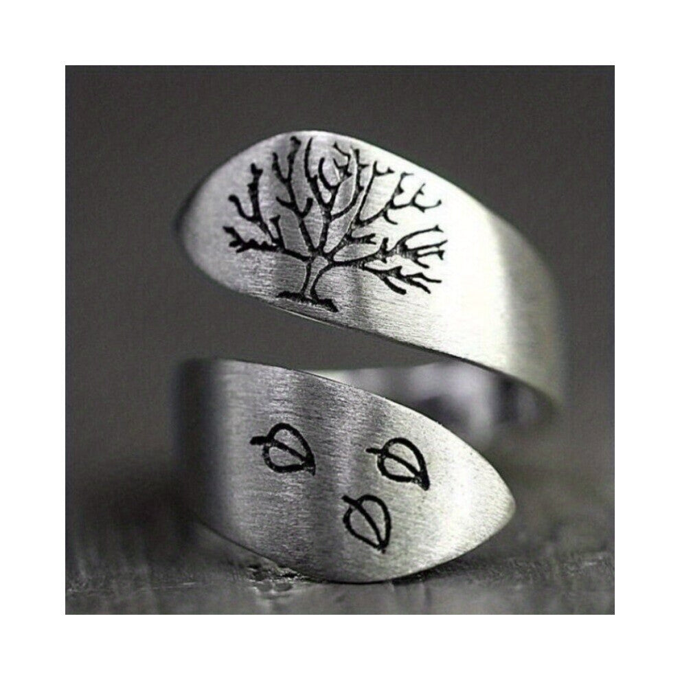 1pc Mens Stainless Steel Three leaf And Tree Of Life Ring Retro Metal Geometric Adjustable Ring Hip hop Punk Party Jewelry Accessories