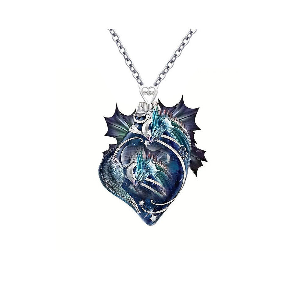 Mens Necklace Creative Acrylic Heart Dragon Pendant Necklace Decorative Accessories Holiday Gift For Boy