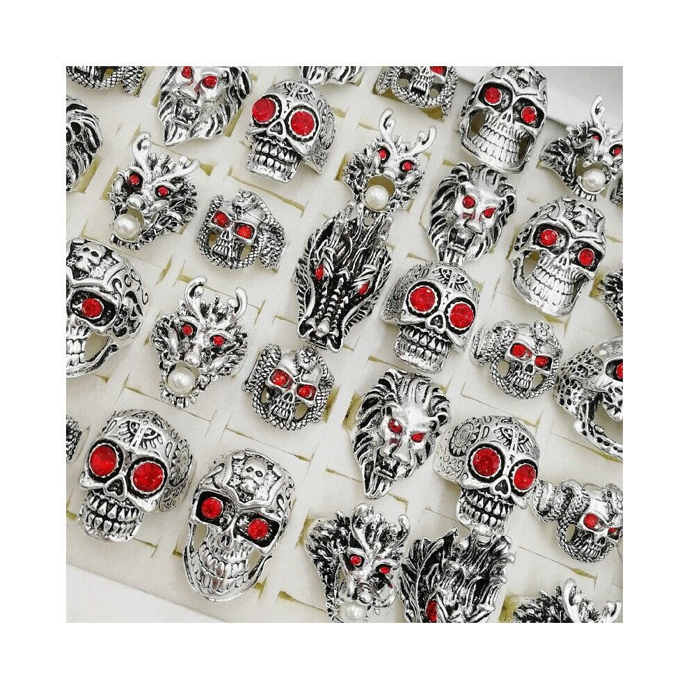 10pcs Lot Gothic Skull Rings For Men And Women Rock Punk Crystal Totem Dragon Lion Head Mix Charm Jewelry Accessories Gift