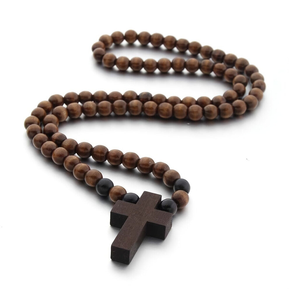 Wooden Cross Beaded Necklace Pendant Natural Wood Cross Beads Chain Accessories