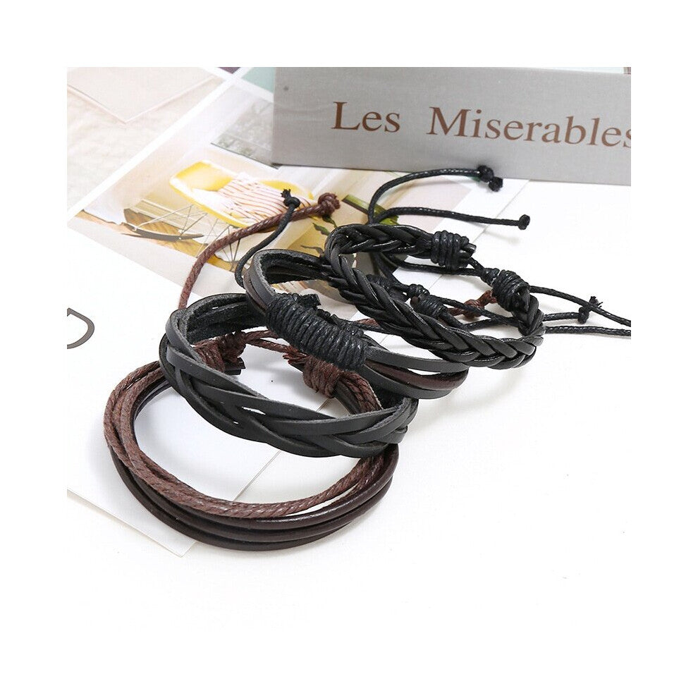 4pcs layer Vintage Faux Leather Braided Rope Bracelet Jewelry Accessories For Men Women