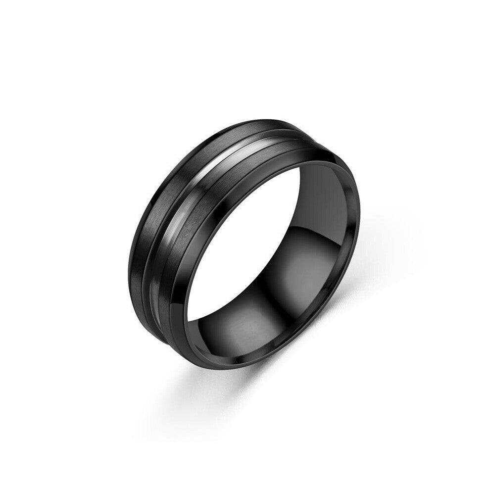 1pc Men 8mm Brushed Ladder Edge Stainless Steel Rings Groove Men Wedding Ring For Women Jewelry