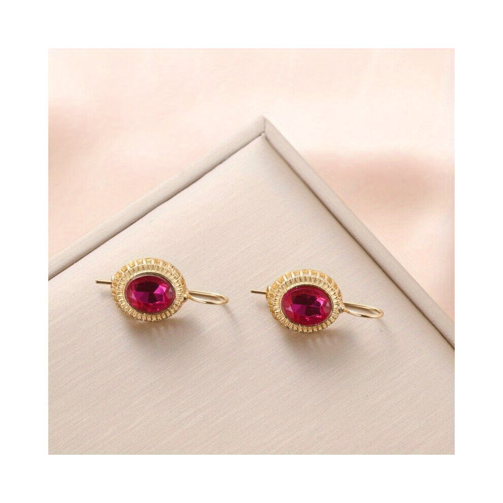 2pcs Red Oval Pattern Earrings Personality Retro Noble Men And Women Daily Accessories