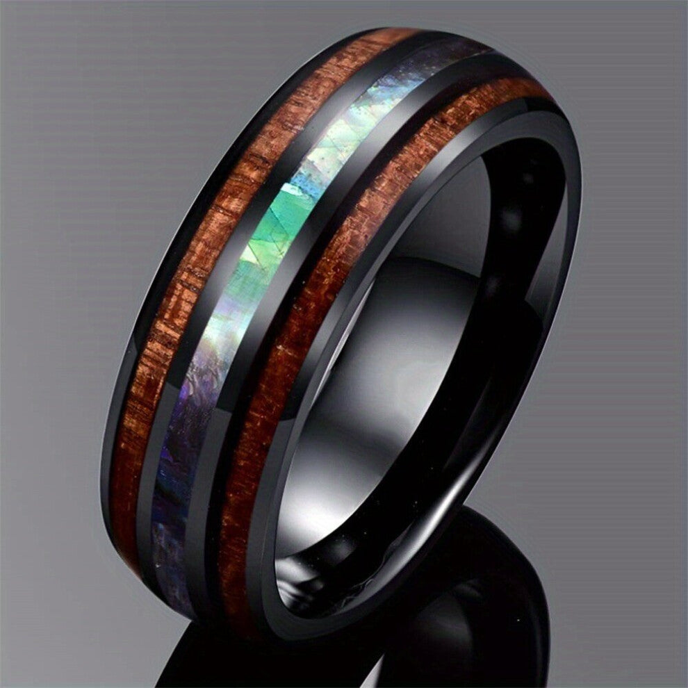 1pc Mens Wood Grain Stainless Steel Ring Domineering Mens Hip Hop Punk Accessories