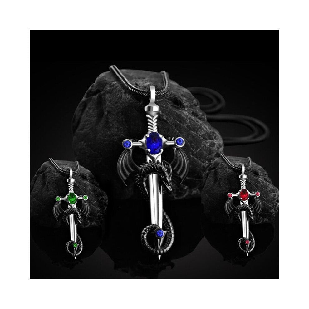 Vintage Gothic Gemstone Sword Pendant Necklace Punk Style Zinc Alloy Necklace Decorative Accessories For Holiday Party Gift Mens Accessories