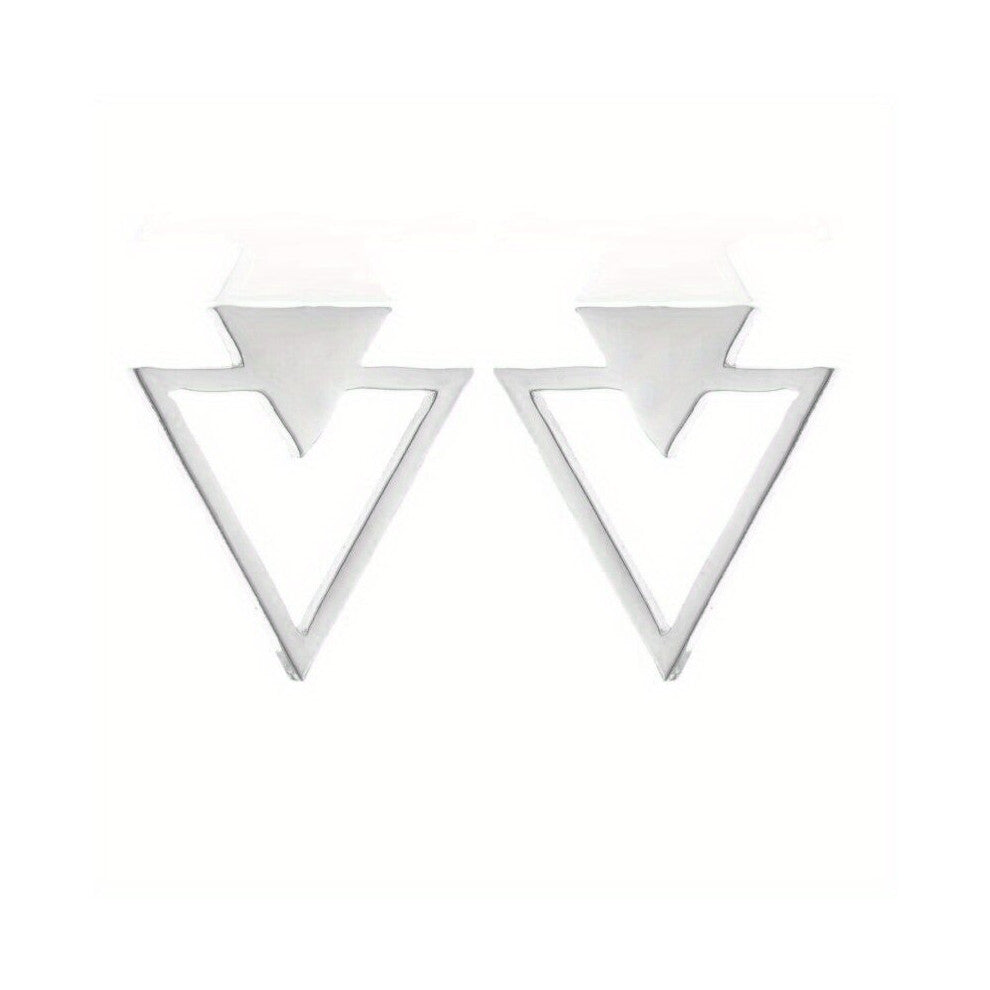 2pcs pair Mens Stainless Steel Triangle Earrings Geometric Hollow Out And Small Temperament Everything Matching Ear Accessories