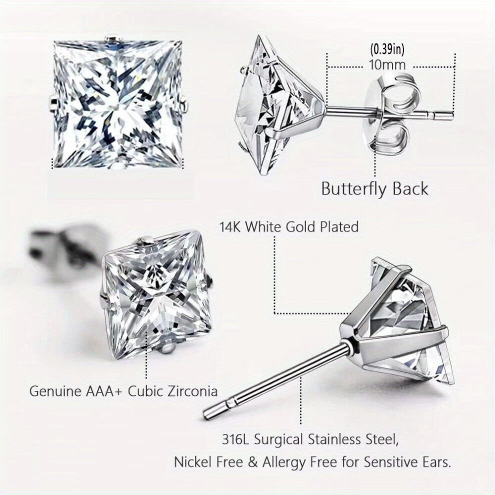Pair Of Stainless Steel Stud Earrings 14K Plated Zircon Earrings For Men Jewelry Accessories