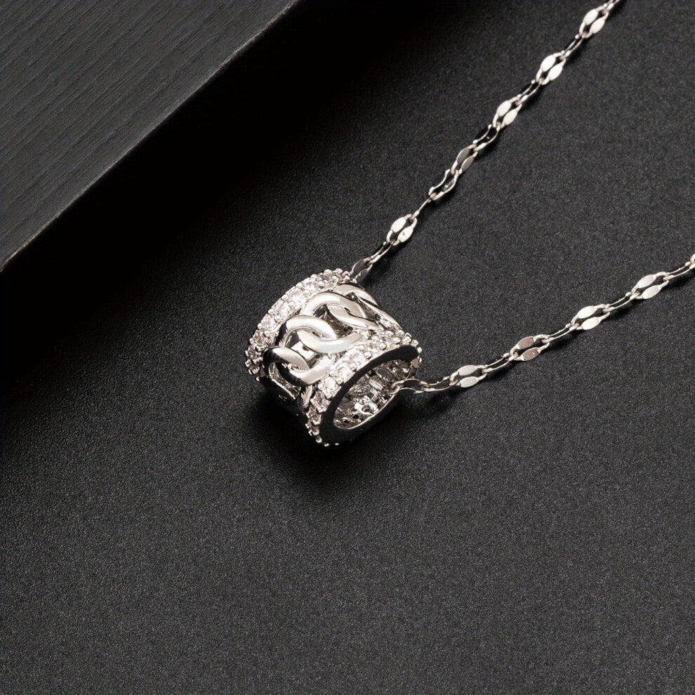 1pc Cylinder Shaped 18K Golden Plated Zircon Pendant Necklace Jewelry Accessories