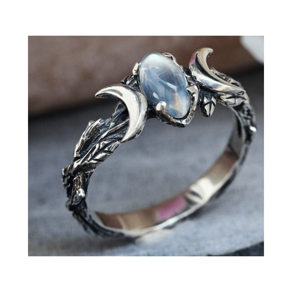 Mens Alloy Double Moon Geometric Ring Moonlight Gemstone Punk Style Male Finger Ring Hip Hop Punk Party Jewelry Accessories
