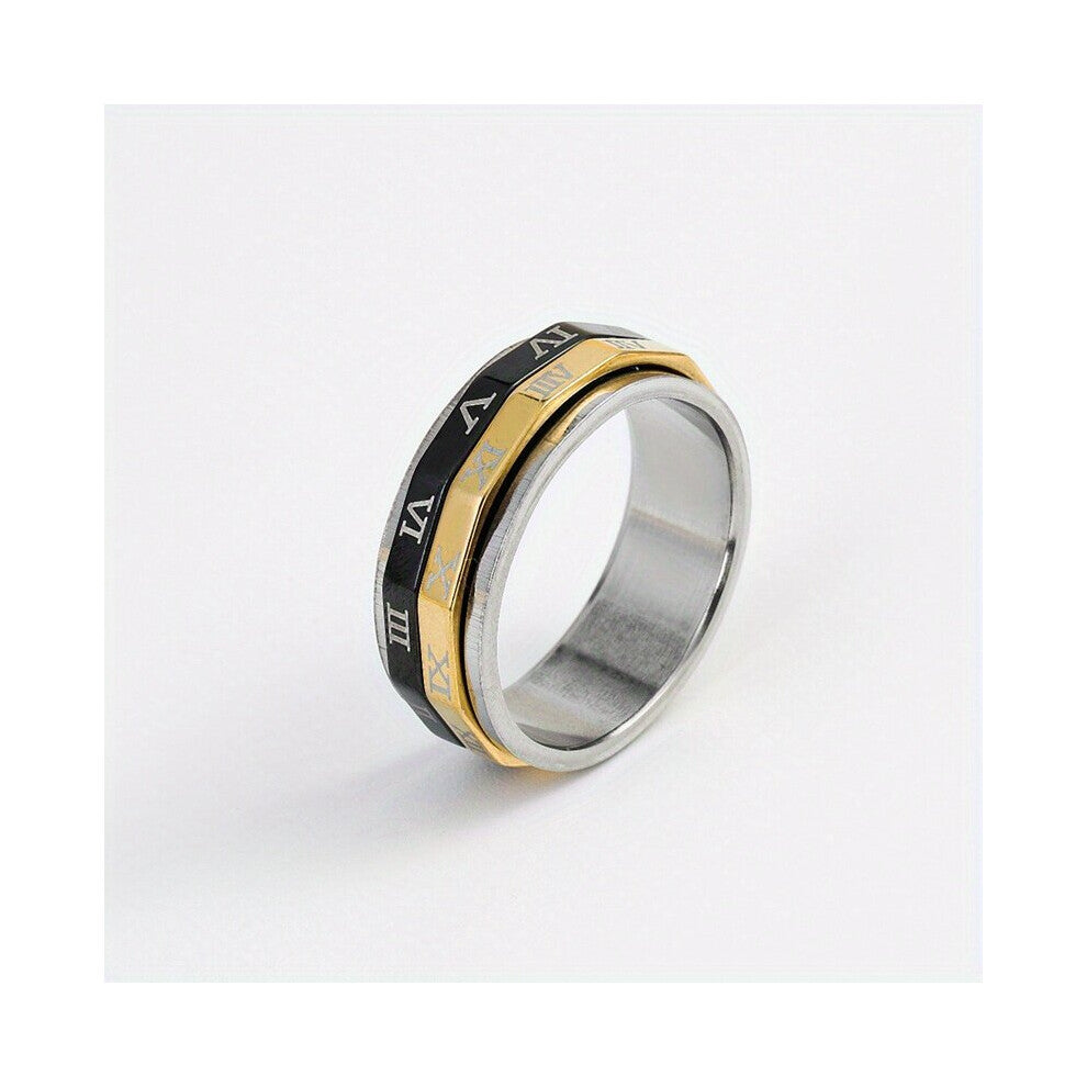 1pc Mens Ring Fashionable Roman Numerals Turning Stainless Steel Ring For Men Casual Jewelry Rings Accessories Gift