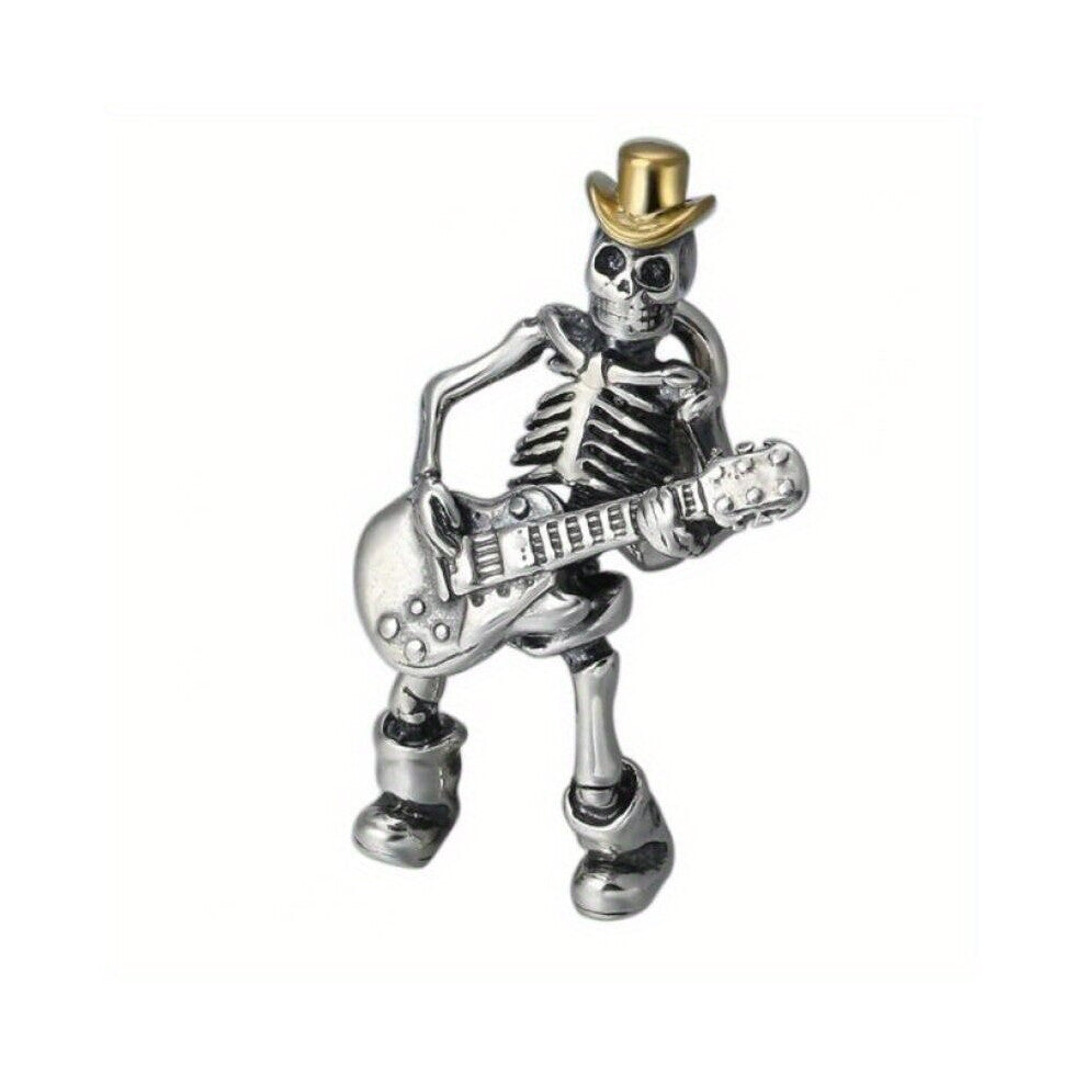 Classic Personality Silver Skull Guitar Hand Pendant Necklace Mens Hip Hop Rock Carnival Music Party Accessories