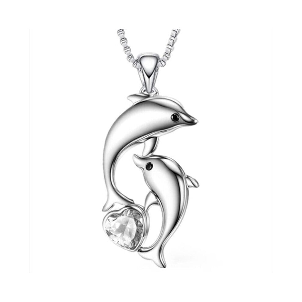 Couple Dolphin Necklace Heart Zircon Pendant Engagement Necklace Animal Dolphin Accessories