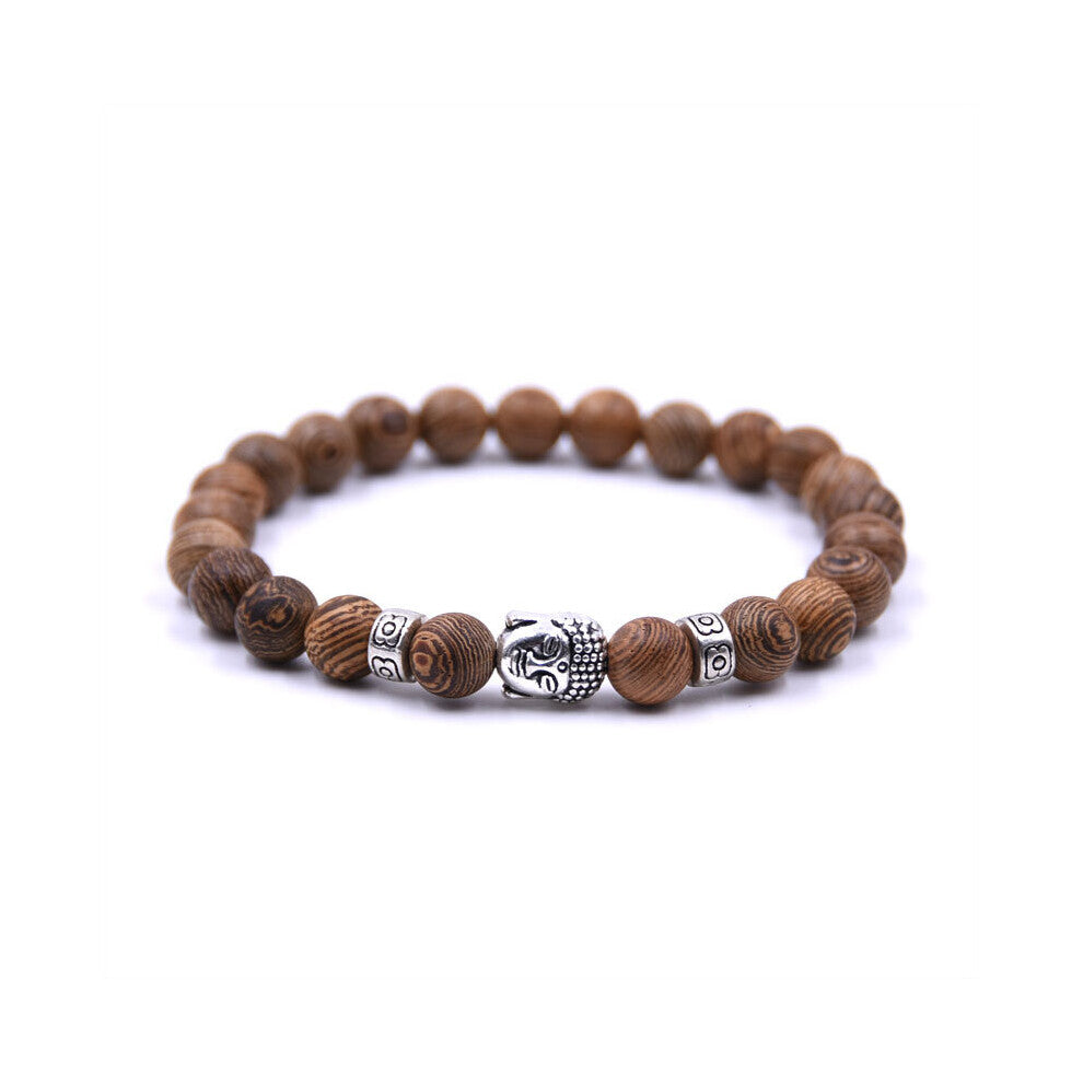 Vintage Men Bracelet Owl Skull Cross Accessories 8mm Beads Wood Beaded Buddha Elastic Bracelets