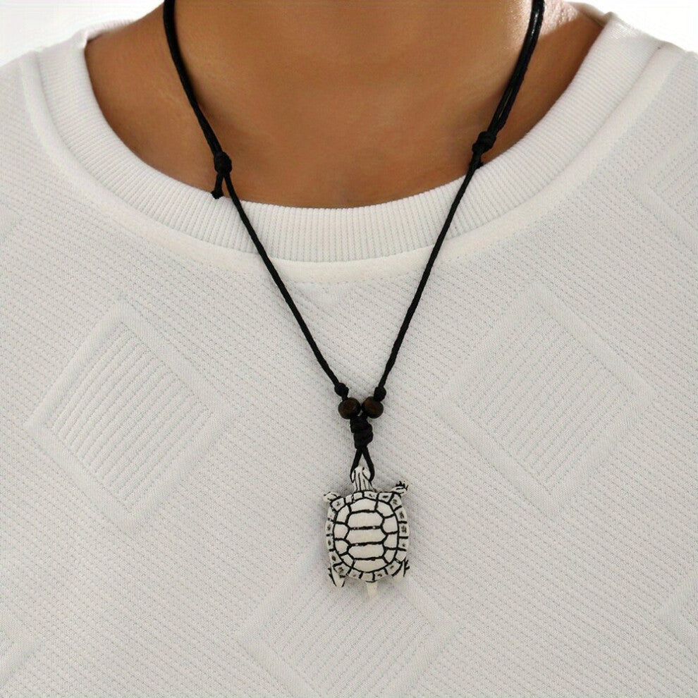1pc Mens Versatile Retro Style Polyresin Pendant Necklace Scalable Waxed Resin Creative Tortoise Pendant