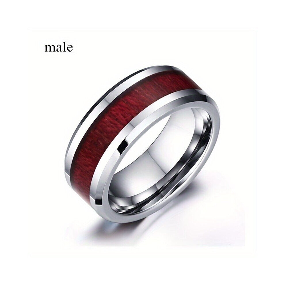 1pc Romantic Artificial Ruby Heart shaped Ring European And American Heart shaped Couple Ring Mens Red Wood Grain Stainless Steel Ring