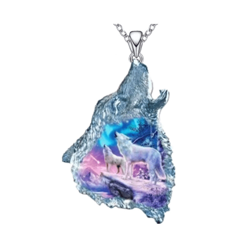 Creative Personality Animal Wolf Head Pendant Necklace Colorful Wolf Head Necklace Accessories Party