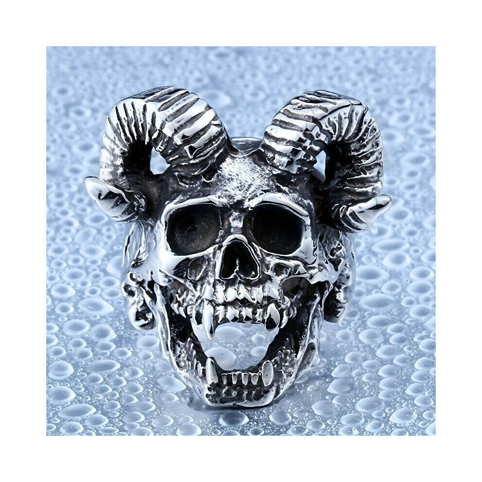 1pc Mens Personality Unique Gothic Baphomet Goat Head Skull Ring Vintage Punk Biker Rings
