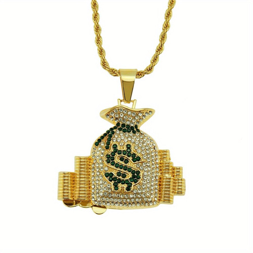 Mens Necklace Creative Jewelry Artificial Diamond Dollar Sign Money Bag Pendant Necklace Hip Hop Accessories