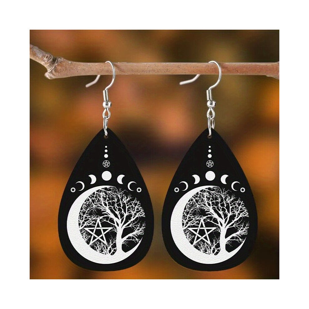 1 Pair Creative Moonlight Tree Leather Earrings Teardrop PU Earrings Decorative Accessories For Holiday Party Gift Men Accessories Jewelry