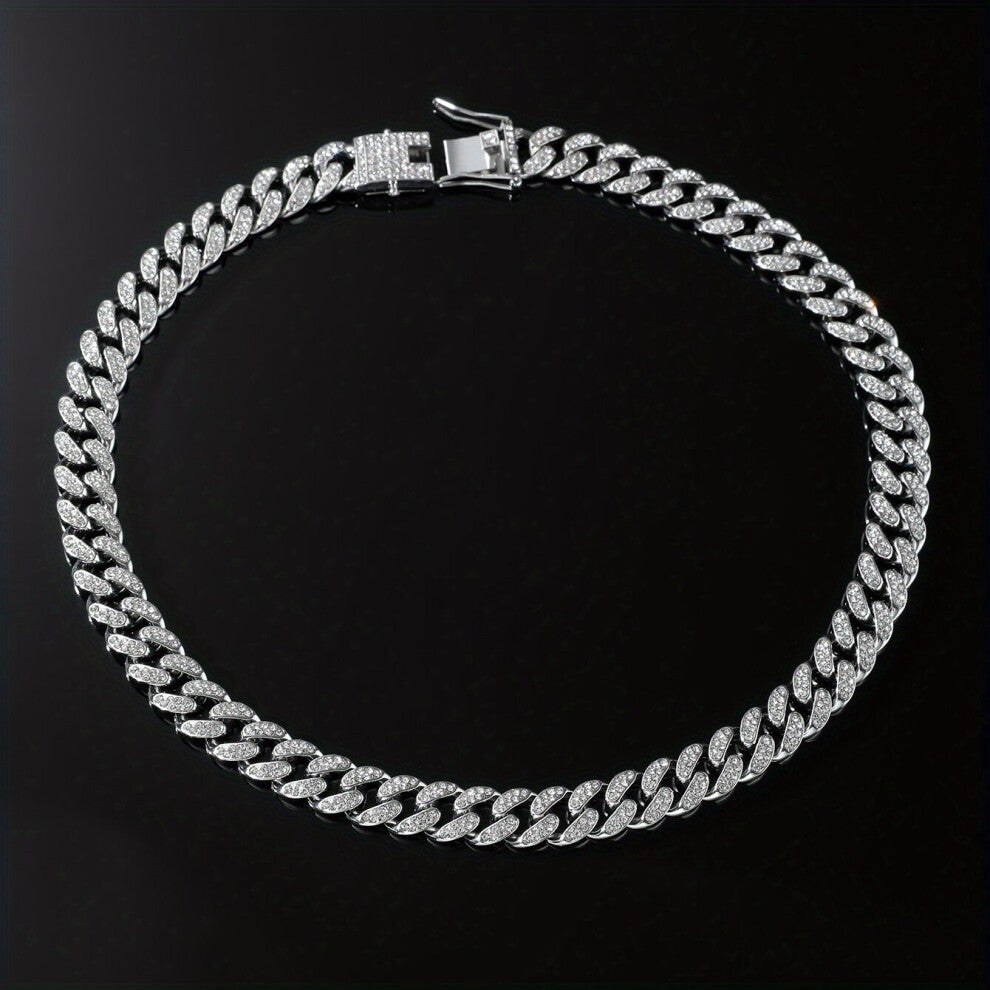 Hip hop Full Faux Diamond Cuban Necklace Mens Full Faux Diamond Punk Accessories Golden Chain