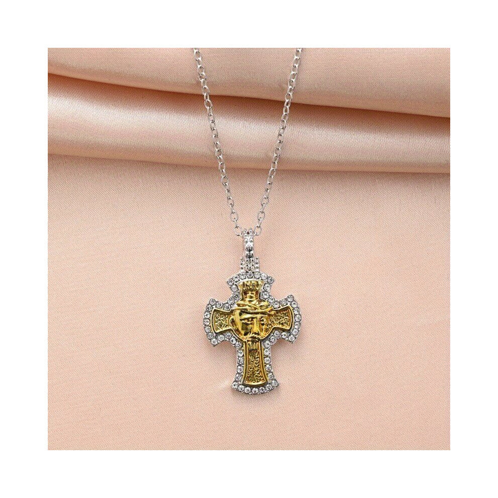 1pc Jesus Figure Embossed Cross Pendant Necklace Personality Handsome Religious Daily Accessories Holiday Gift For Men